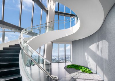 Photograph of an elegant staircase at One Thousand Museum condo.