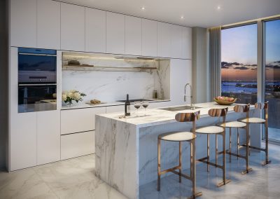 3D rendering sample of a modern, kitchen design at 57 Ocean condo.