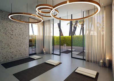 3D rendering sample of the yoga room design at Aurora condo.