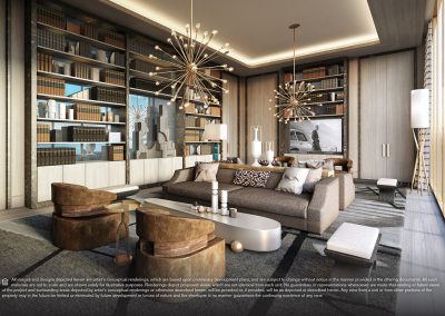3D rendering sample of a library design at Elysee condo.