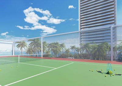 3D rendering sample of the tennis court at Missoni Baia condo.