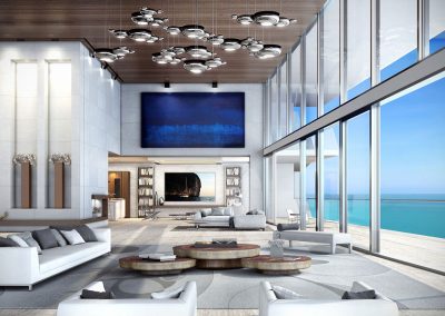 3D rendering sample of a great room design at Turnberry Ocean Club condo.